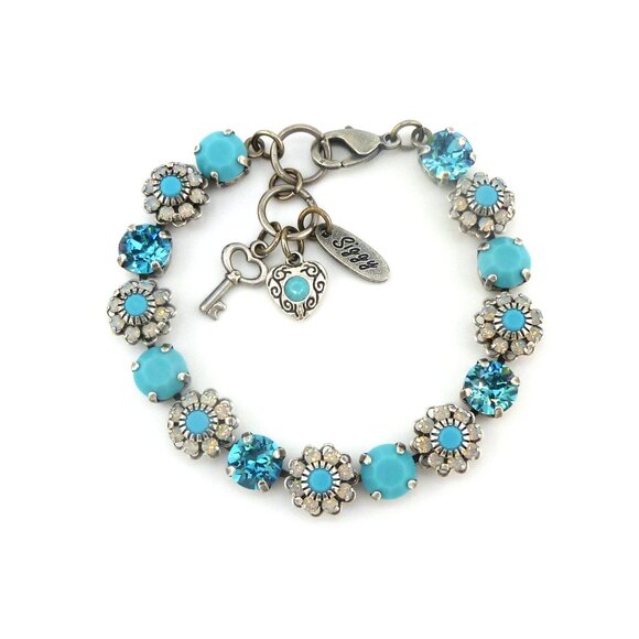 Turquoise and White Opal Tennis Bracelet Made with Genuine 8mm Austrian Crystals - Picture 1 of 4